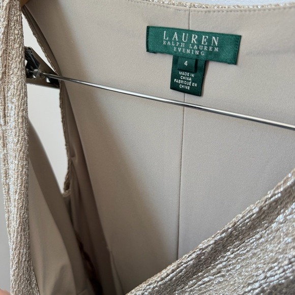 Lauren Ralph Lauren Evening Metallic Gold Ruched Gown Brooch Dress 4 - Picture 3 of 12